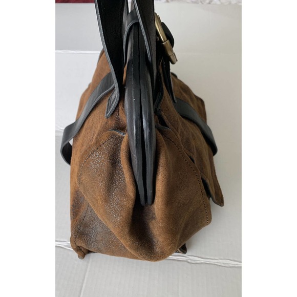 SEQUOIA Marbled Brown Faux Leather Clamshell Shoulder Bag Purse Handbag Large - Picture 5 of 12